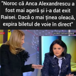 “Noroc că Anca Alexandrescu a fost mai ageră și i-a dat exit Raisei. Dacă o mai ținea oleacă, expira biletul de voie în direct